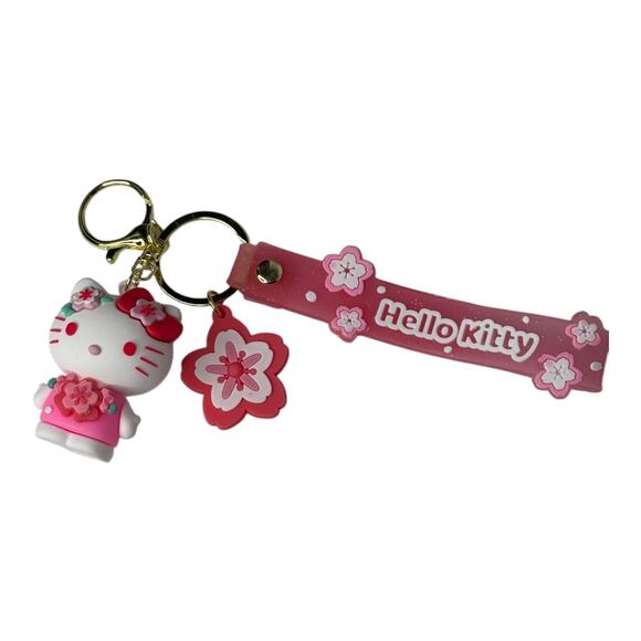 NEW Hello Kitty Figure WRISTBAND KEYCHAIN Key Clip Purse Fob Hawaii Flower Charm - Picture 12 of 12